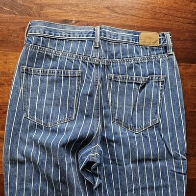 American Eagle Mom Jeans Blue w White stripes Size Regular 4 Tapered Legs 27.5" - Thumbnail 5