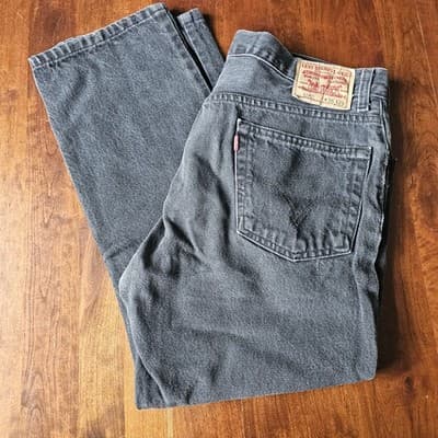 Levis 505 Jeans Mens 36w Black Denim Cotton Mid Rise Regular Fit Straight 36x26 - Thumbnail 14