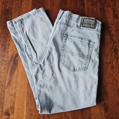 Signature Levi Strauss Regular Fit Tapered Jeans S47 Lt Blue Denim Button 38/32 - Thumbnail 6