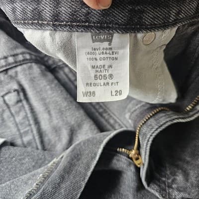 Levis 505 Jeans Mens 36w Black Denim Cotton Mid Rise Regular Fit Straight 36x26 - Thumbnail 9