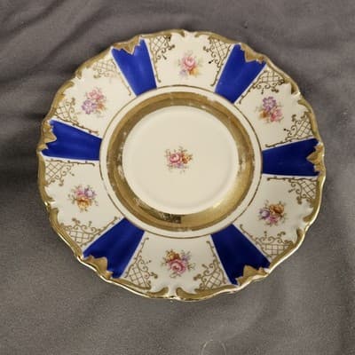 Blue Rose Gold Teacup & Saucer Winterling Germany Dresdin Style Gold Scroll Work - Thumbnail 3