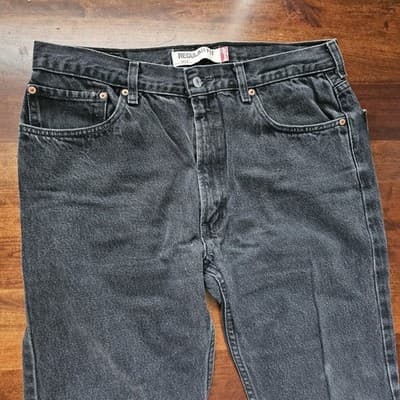Levis 505 Jeans Mens 36w Black Denim Cotton Mid Rise Regular Fit Straight 36x26 - Thumbnail 3