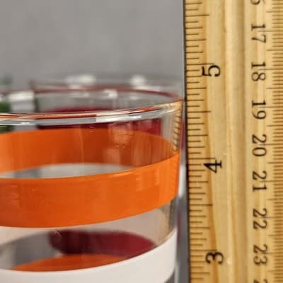 Anchor Hocking Striped Drinking Glasses 4.75" Orange Red Green White Set of 4 - Thumbnail 6