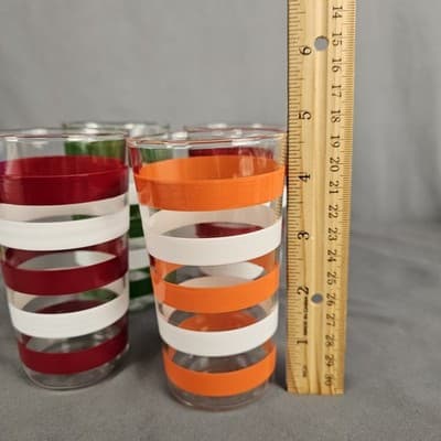 Anchor Hocking Striped Drinking Glasses 4.75" Orange Red Green White Set of 4 - Thumbnail 7