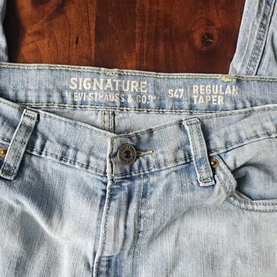 Signature Levi Strauss Regular Fit Tapered Jeans S47 Lt Blue Denim Button 38/32 - Thumbnail 4