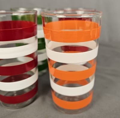 Anchor Hocking Striped Drinking Glasses 4.75" Orange Red Green White Set of 4 - Thumbnail 4