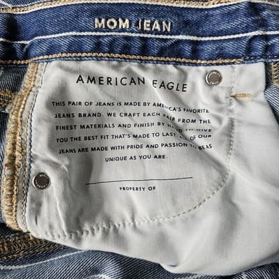 American Eagle Mom Jeans Blue w White stripes Size Regular 4 Tapered Legs 27.5" - Thumbnail 14