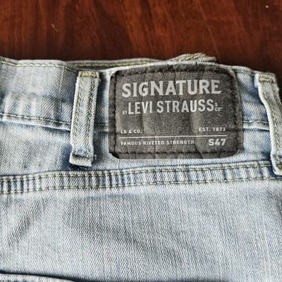 Signature Levi Strauss Regular Fit Tapered Jeans S47 Lt Blue Denim Button 38/32 - Thumbnail 5