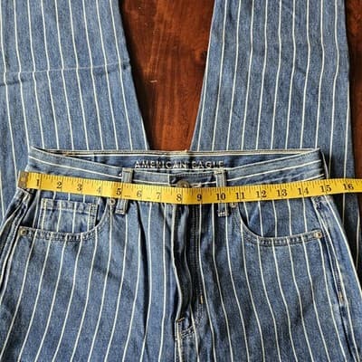American Eagle Mom Jeans Blue w White stripes Size Regular 4 Tapered Legs 27.5" - Thumbnail 10