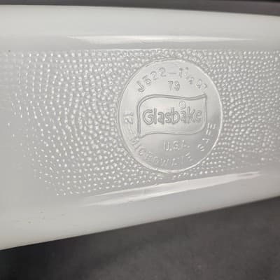 Vtg White Glasbake J522 - 1 1/2 Quart USA Loaf Pan Dish Bakeware Brown Flowers - Thumbnail 7