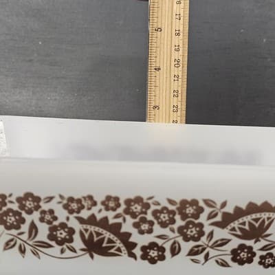 Vtg White Glasbake J522 - 1 1/2 Quart USA Loaf Pan Dish Bakeware Brown Flowers - Thumbnail 9