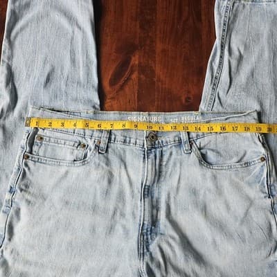 Signature Levi Strauss Regular Fit Tapered Jeans S47 Lt Blue Denim Button 38/32 - Thumbnail 9