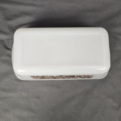 Vtg White Glasbake J522 - 1 1/2 Quart USA Loaf Pan Dish Bakeware Brown Flowers - Thumbnail 5
