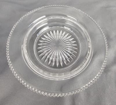 Vintage Clear Glass Butter Cheese Dish with Dome Lid Etched Floral Beaded Edge - Thumbnail 4