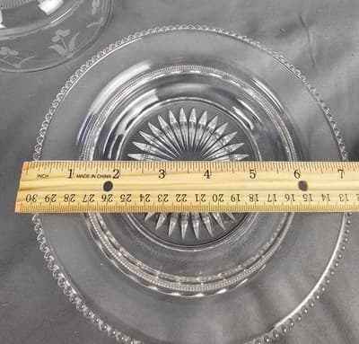 Vintage Clear Glass Butter Cheese Dish with Dome Lid Etched Floral Beaded Edge - Thumbnail 11