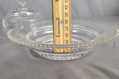 Vintage Clear Glass Butter Cheese Dish with Dome Lid Etched Floral Beaded Edge - Thumbnail 12