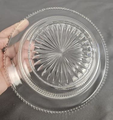 Vintage Clear Glass Butter Cheese Dish with Dome Lid Etched Floral Beaded Edge - Thumbnail 5