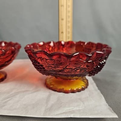 Amberina Red Harvest Grape Tapered Candle Dishes (Set of 2) 4.75 Dia. - Thumbnail 9