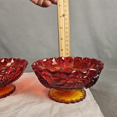 Amberina Red Harvest Grape Tapered Candle Dishes (Set of 2) 4.75 Dia. - Thumbnail 11