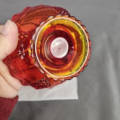 Amberina Red Harvest Grape Tapered Candle Dishes (Set of 2) 4.75 Dia. - Thumbnail 6