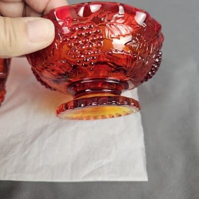 Amberina Red Harvest Grape Tapered Candle Dishes (Set of 2) 4.75 Dia. - Thumbnail 5