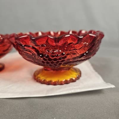 Amberina Red Harvest Grape Tapered Candle Dishes (Set of 2) 4.75 Dia. - Thumbnail 2