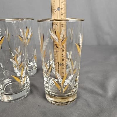 Vintage Libby 5 1/2”X 2.75" Wheat Glasses 8oz White and Gold Rim - Lot of 4 - Thumbnail 7