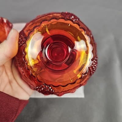 Amberina Red Harvest Grape Tapered Candle Dishes (Set of 2) 4.75 Dia. - Thumbnail 7