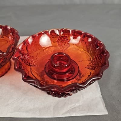 Amberina Red Harvest Grape Tapered Candle Dishes (Set of 2) 4.75 Dia. - Thumbnail 3