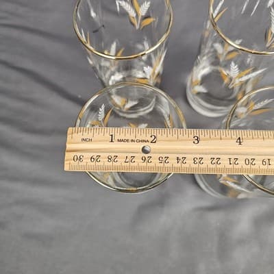Vintage Libby 5 1/2”X 2.75" Wheat Glasses 8oz White and Gold Rim - Lot of 4 - Thumbnail 8