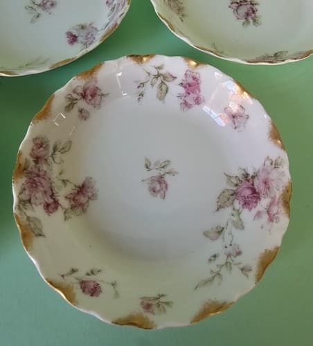 Haviland Limoges Bowls Berry Sauce 5 pc Dishes Roses Schleiger Gold France Fruit - Thumbnail 4