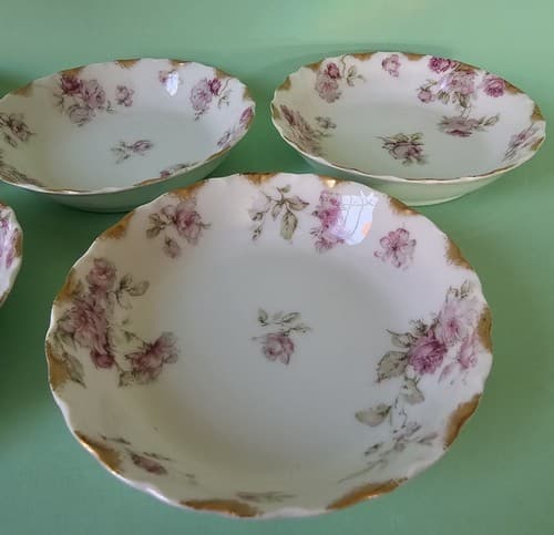 Haviland Limoges Bowls Berry Sauce 5 pc Dishes Roses Schleiger Gold France Fruit - Thumbnail 3