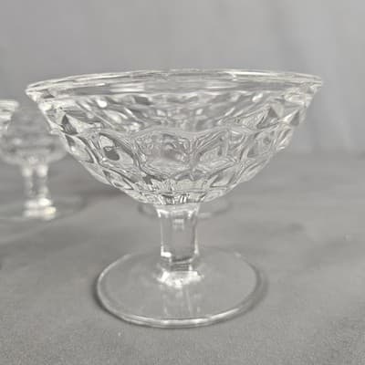Fostoria American Clear Cube 3” Tall Sherbets Wide Diameter 4.25" Lot of 4 - Thumbnail 3