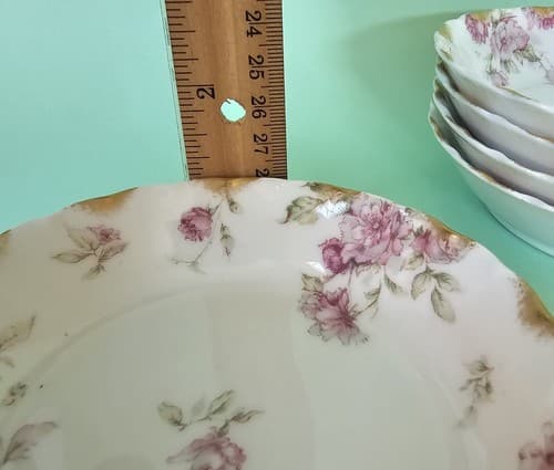 Haviland Limoges Bowls Berry Sauce 5 pc Dishes Roses Schleiger Gold France Fruit - Thumbnail 7