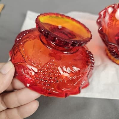 Amberina Red Harvest Grape Tapered Candle Dishes (Set of 2) 4.75 Dia. - Thumbnail 12