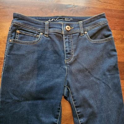 INC Denim Skinny Leg Regular Fit Women Size 6P Stretch Low Rise Dark Wash Jeans - Thumbnail 16