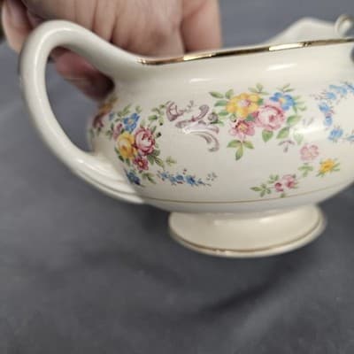 Homer Laughlin Eggshell Georgian Gravy Boat with Plate Vintage USA - Thumbnail 10