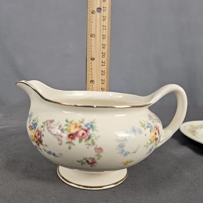 Homer Laughlin Eggshell Georgian Gravy Boat with Plate Vintage USA - Thumbnail 17