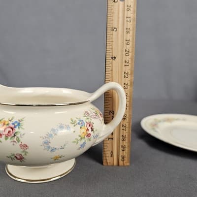 Homer Laughlin Eggshell Georgian Gravy Boat with Plate Vintage USA - Thumbnail 18