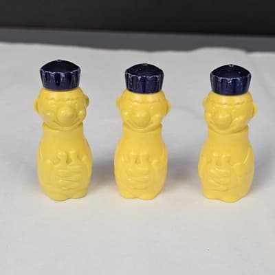 VTG MCM Dr Office Children Vitamin Sample Yellow Plastic Clown Bottle Apothecary