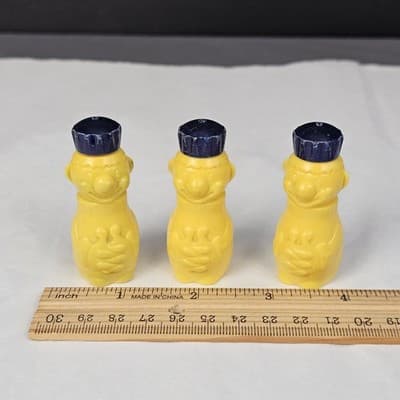 VTG MCM Dr Office Children Vitamin Sample Yellow Plastic Clown Bottle Apothecary - Thumbnail 2