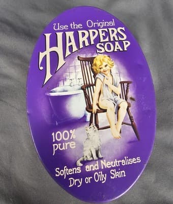 Vintage Harpers Soap Tin- Made In England Purple Oval