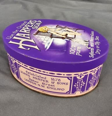 Vintage Harpers Soap Tin- Made In England Purple Oval - Thumbnail 2