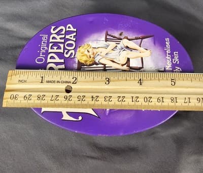 Vintage Harpers Soap Tin- Made In England Purple Oval - Thumbnail 7