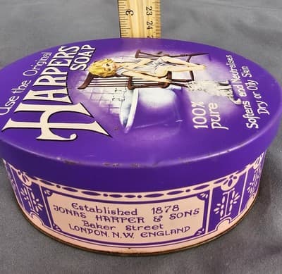 Vintage Harpers Soap Tin- Made In England Purple Oval - Thumbnail 8