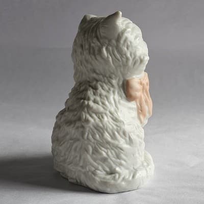 Homco White Persian Furry Figurine Pink Bow Cat Kitten #1428 - Thumbnail 6