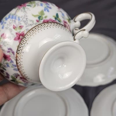 Vintage Tea Party Teacups & Saucers 3 Sets – Floral Iridescent Gold - Thumbnail 9