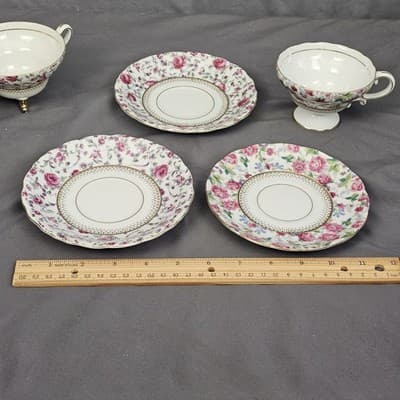 Vintage Tea Party Teacups & Saucers 3 Sets – Floral Iridescent Gold - Thumbnail 12