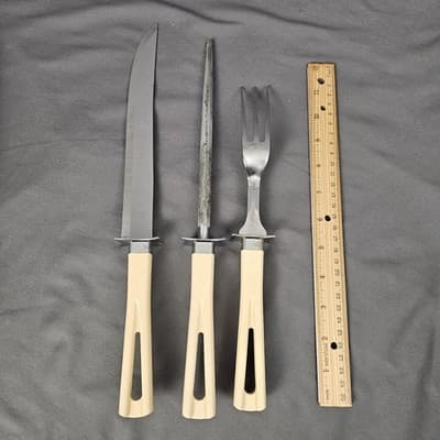 Stanley Deluxe MCM Carving Set Knife Fork Bakelite Block Vintage - Thumbnail 5