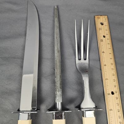 Stanley Deluxe MCM Carving Set Knife Fork Bakelite Block Vintage - Thumbnail 2